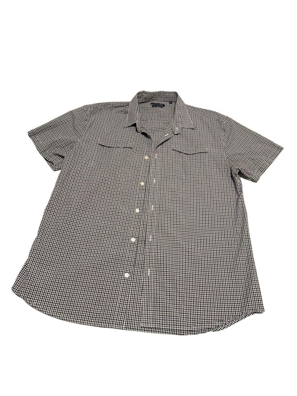 Stitch Note Black & White Check Short-Sleeve Button-Down Shirt